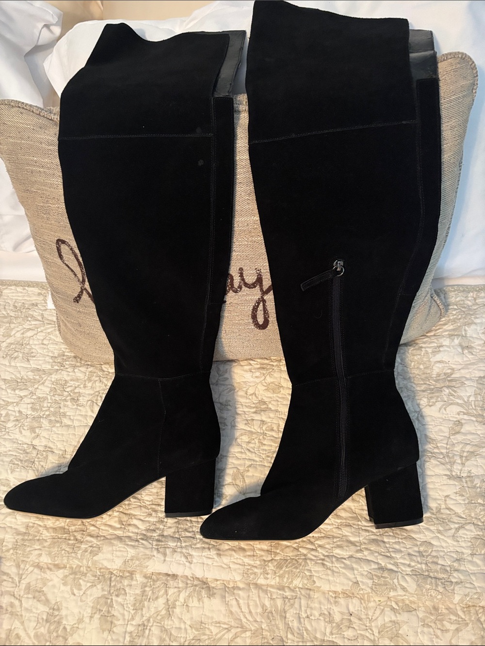 White House Black Market Black Over-the-Knee Suede Block Heel Boots